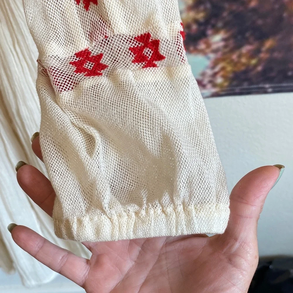 Free People Cream and Red Embroidered sheer Long Sleeve Dress - Picture 14 of 16